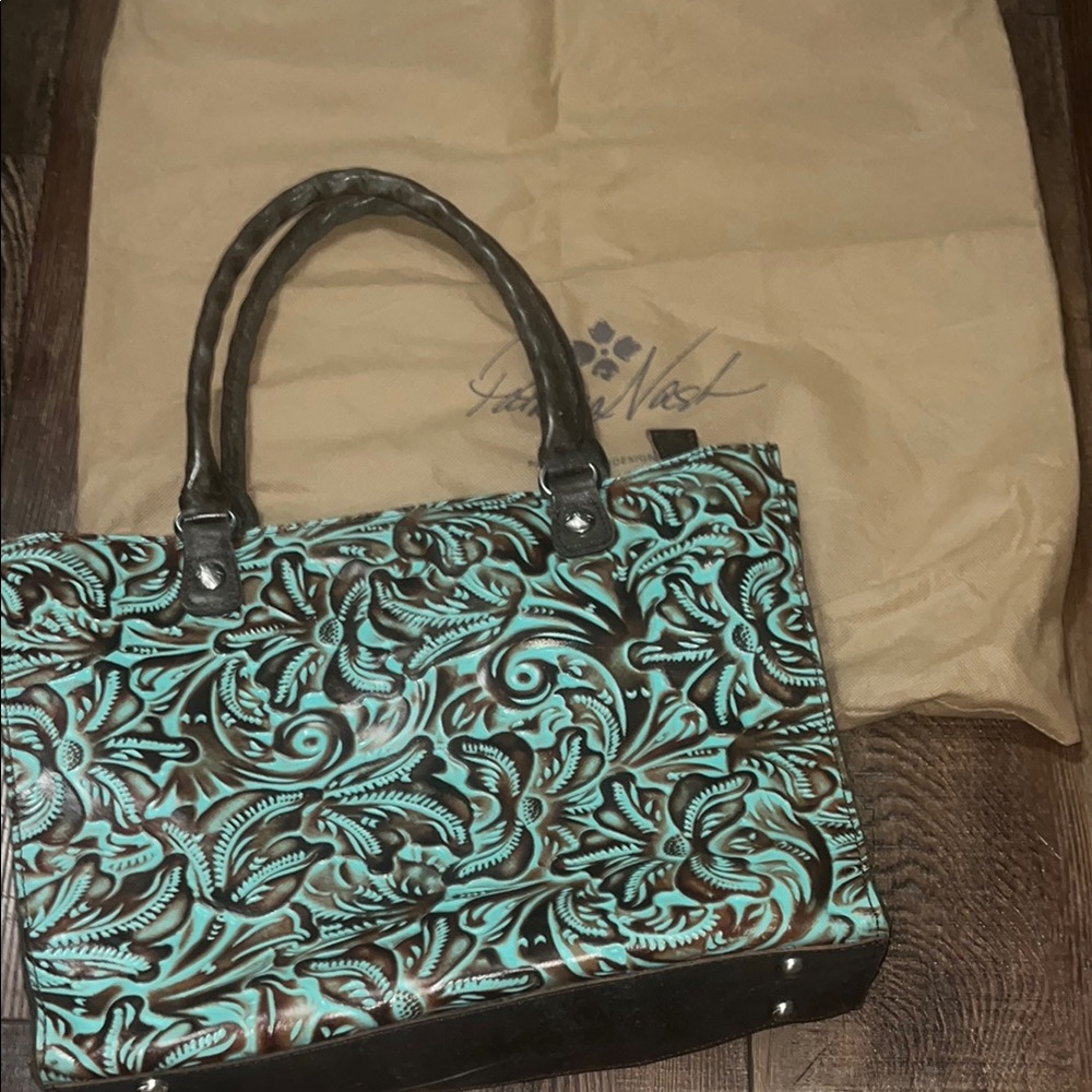 Patricia Nash Floral Turquoise and Brown Tote